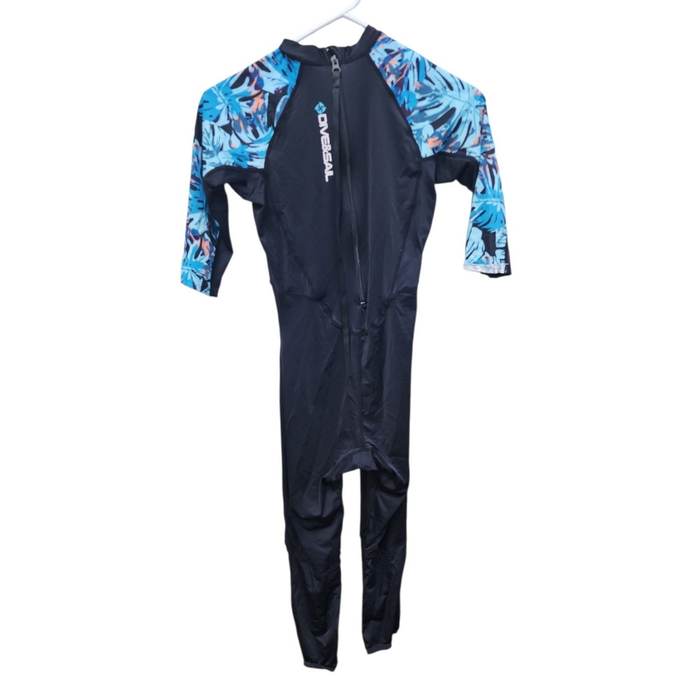 Dive & Sail Mens Full Body Rash Guard Skin Suit Black Blue Tropical Palm Size M